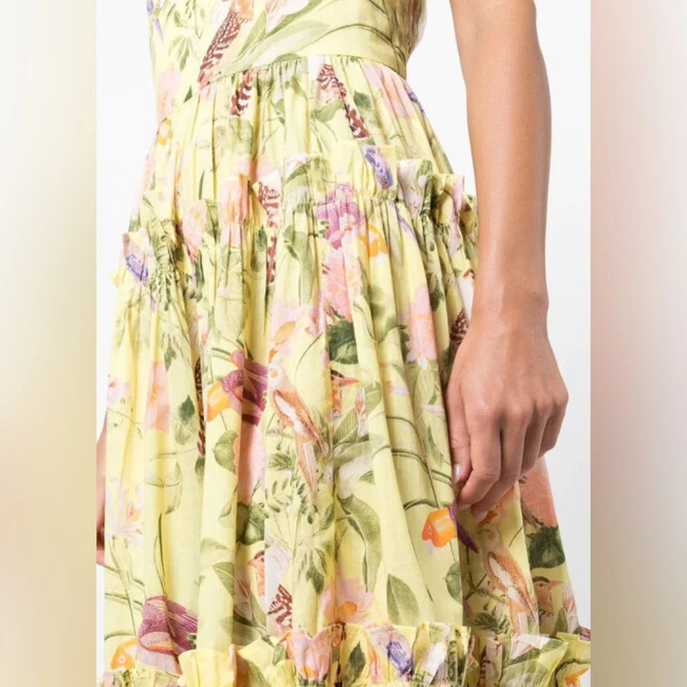 Cara Cara Midi Yellow Harbour Island Dress In Tropical Birds SMALL - Picture 4 of 16